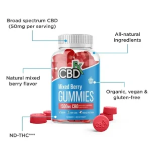 CBDfx, Original Mixed Berry CBD Gummies, Broad Spectrum THC-Free, 60ct, 1500mg CBD