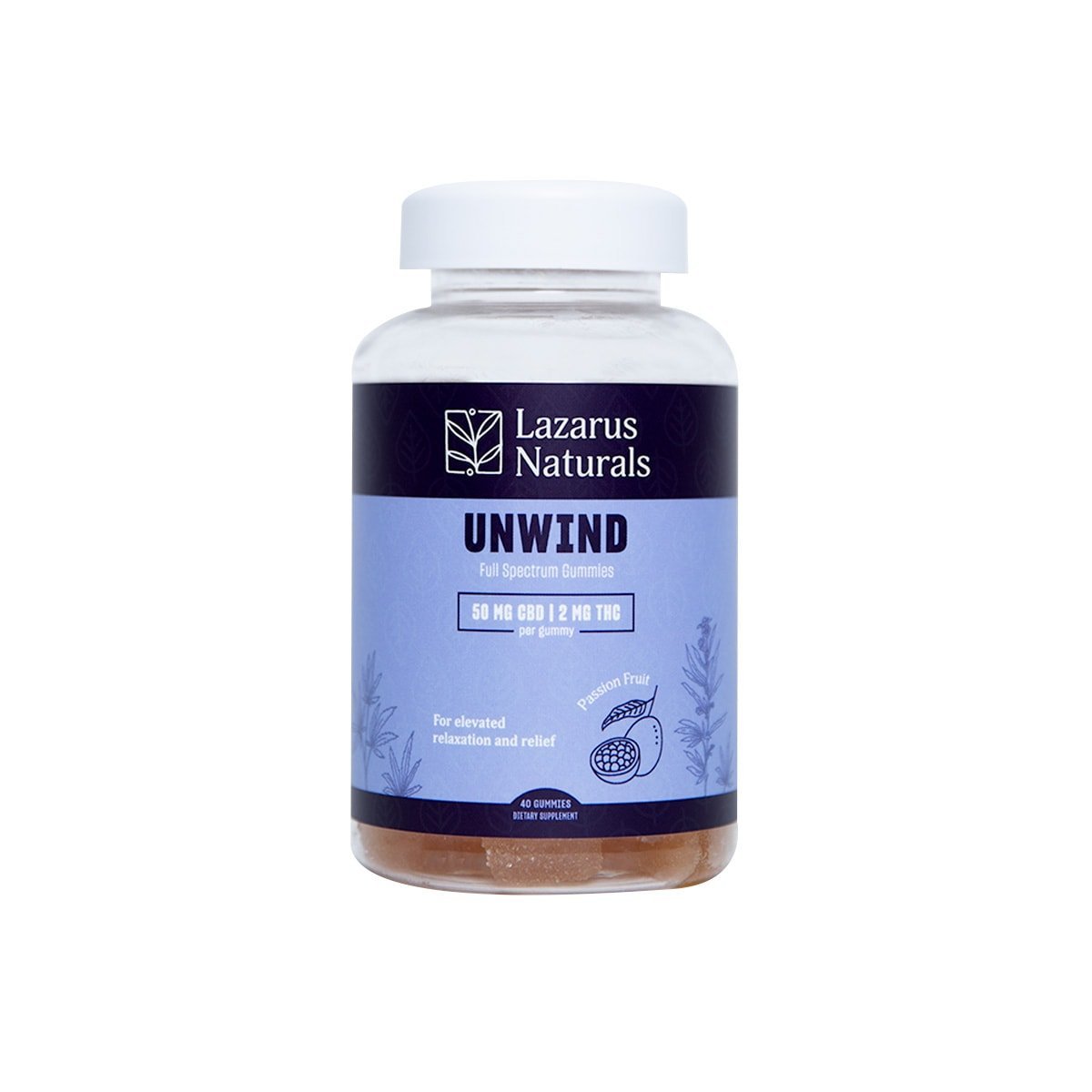 Lazarus Naturals, CBD + THC Gummies, Passion Fruit, Full Spectrum, 40ct, 80mg THC + 2000mg CBD